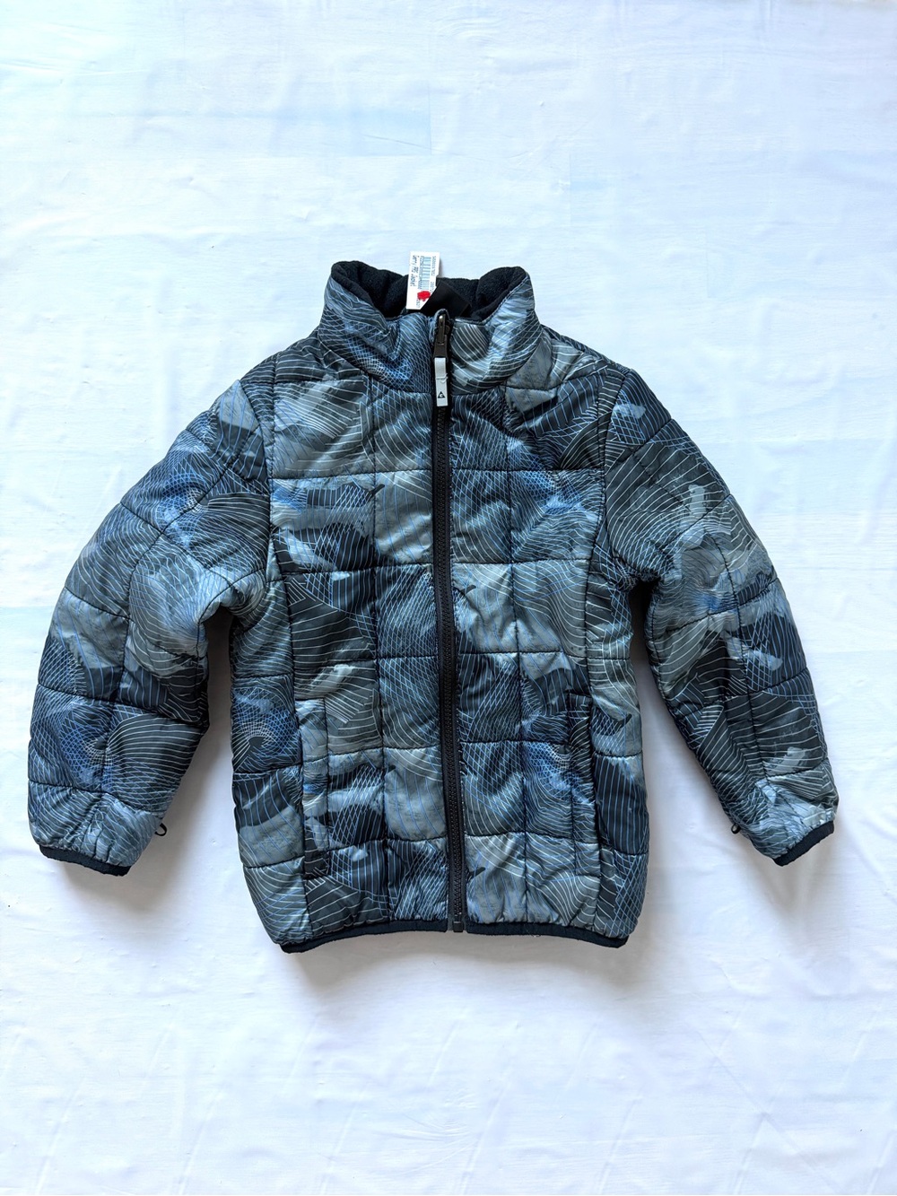 Gerry Boys Printed Puffer Jacket quilted Blue Gray Abstract Grid Size XS 5/6 new